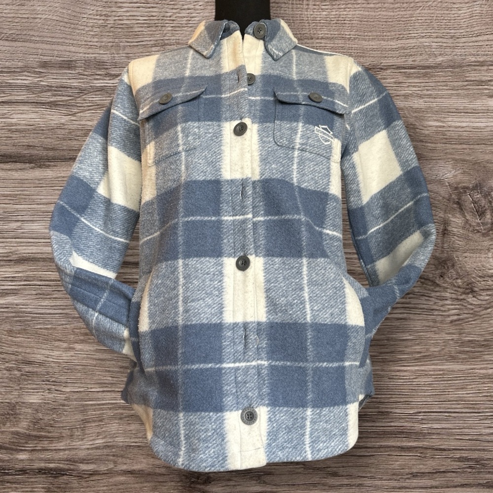 Harley-Davidson Blue and White Plaid Utility Jacket Women’s Medium - Picture 3 of 14